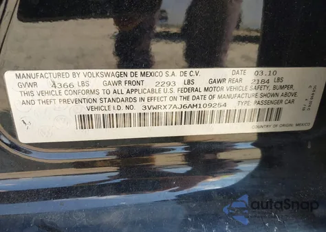 2010 Volkswagen Jetta Limited Edition from USA, damaged, VIN 3VWRX7AJ6AM109254